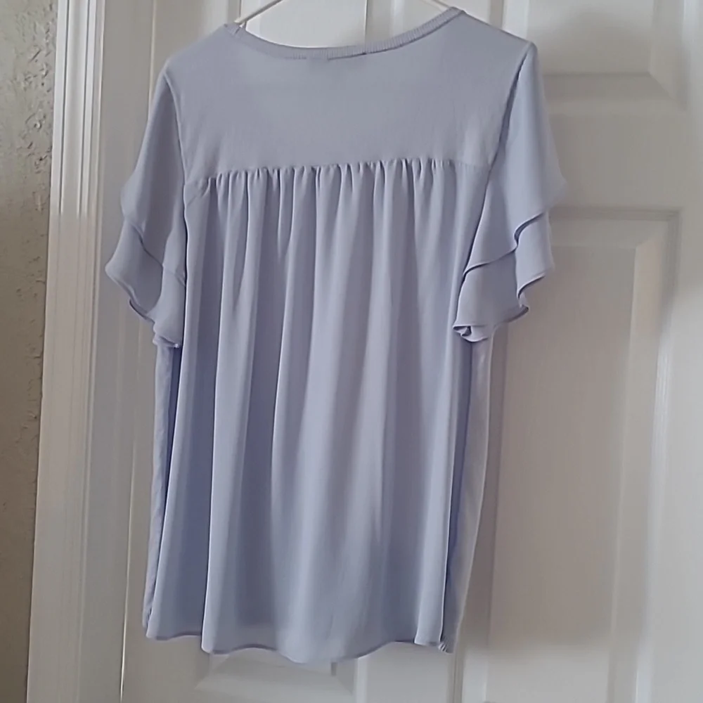 LOFT Ruffle Sleeve Top Light Blue Size Medium